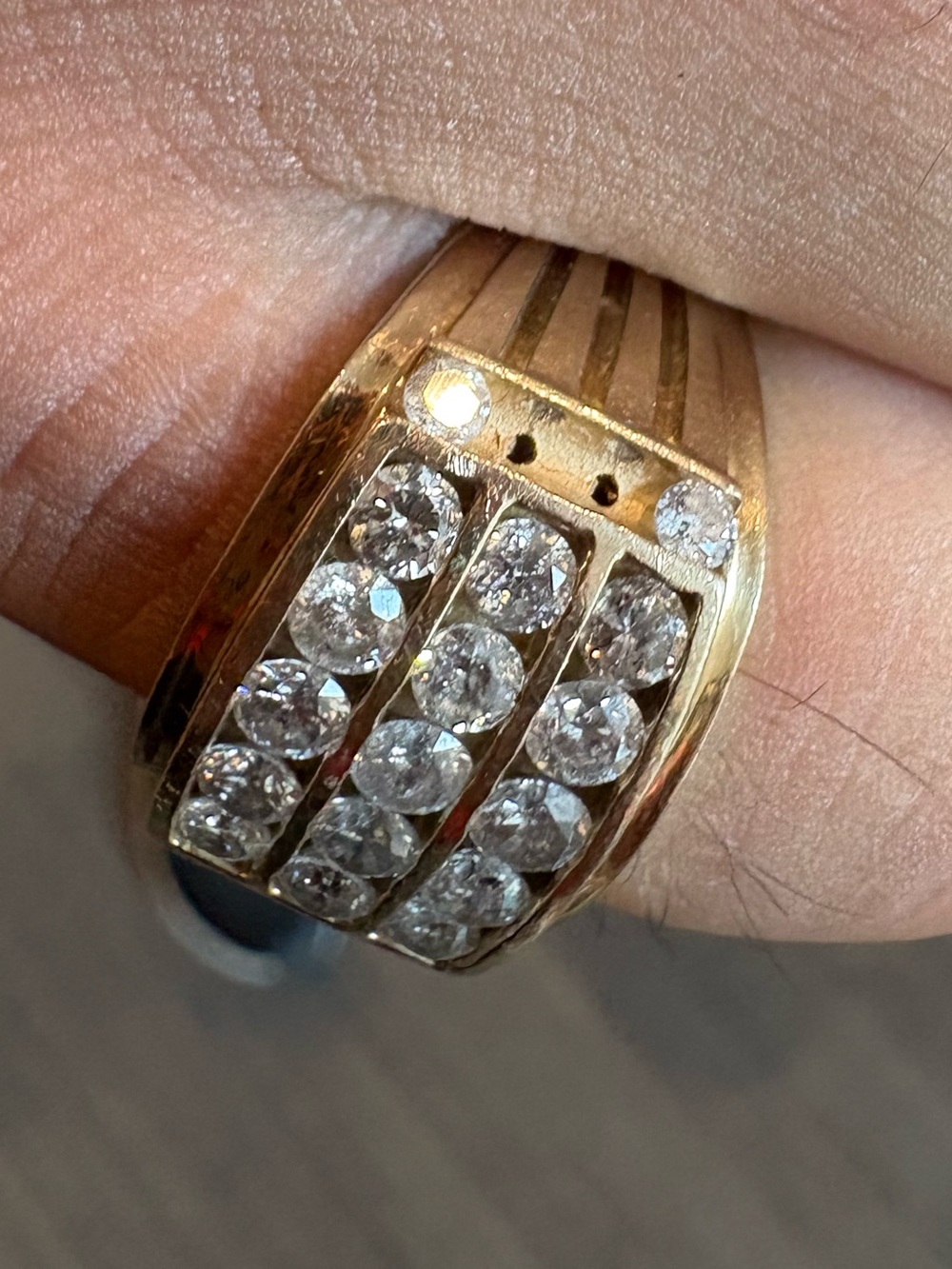 Pompeii3 10k Gold-Yellow Tone Triple Row Diamond Men’s Band Ring